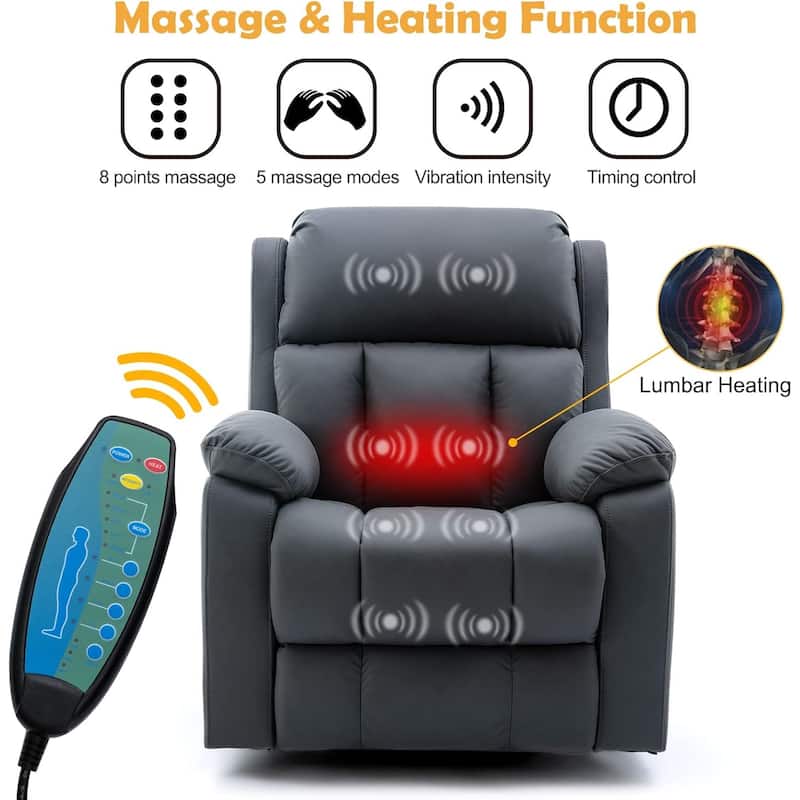 Heated Massage Recliner Chair with 360° Swivel, Rocking Feature, and Side Pocket for Living Room