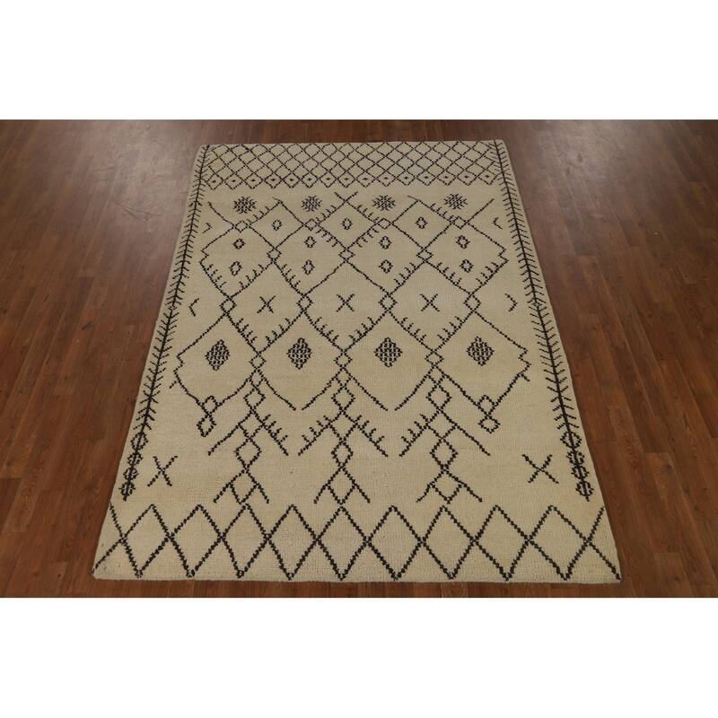 Trellis Moroccan Indian Area Rug Hand-Knotted Wool Carpet - 5'5" x 7'9"
