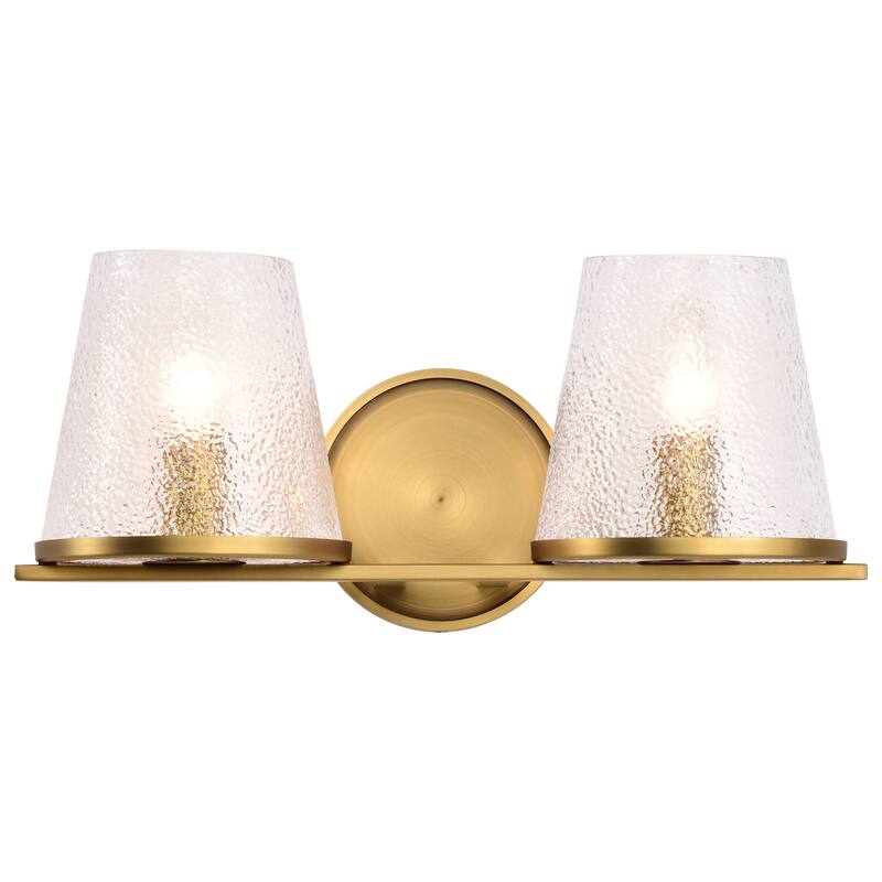 Valentine 2 Light Vanity Vintage Brass Finish Hammered Glass - Vintage Brass