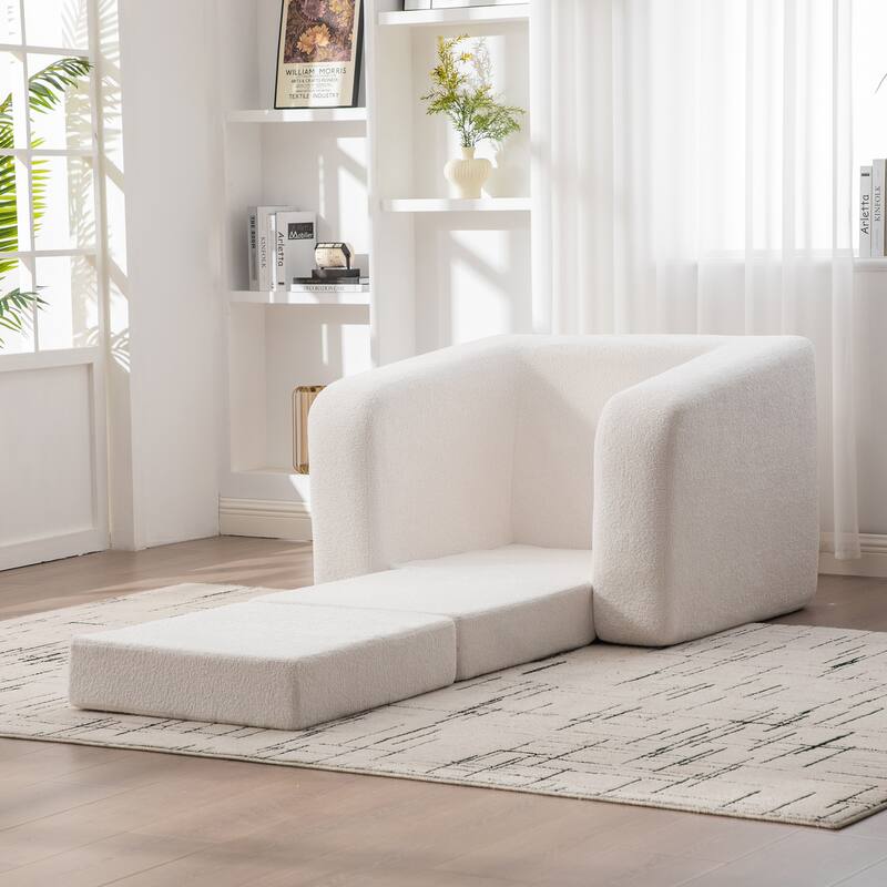 40" Convertible Chenille Floor Sofa Bed, Foldable Boneless Mattress Cloud Single Couch Lounge Chair with Armrest & Pillow