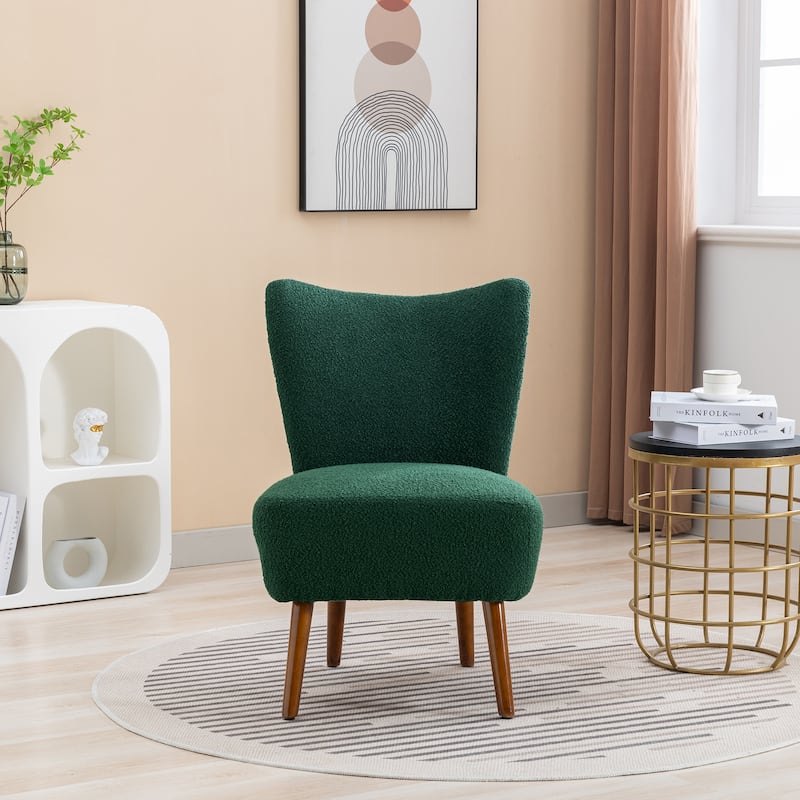Armless Accent Chair With Rubber Wooden Legs Modern Upholstered Corner Side Chair For Living Room