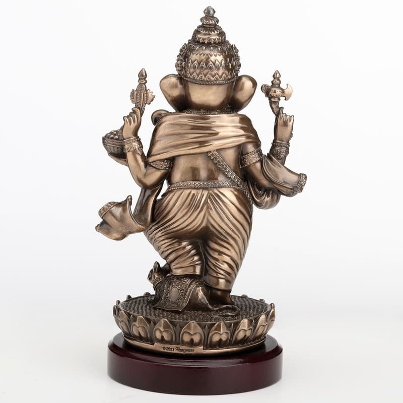 5.12 inches Height Cold Cast Bronze Lord Ganesha Standing on Lotus Bronze Finish Figurine