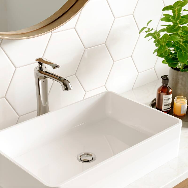 Karran Woodburn Single Hole Single Handle Vessel Bathroom Faucet with Matching Pop-Up Drain