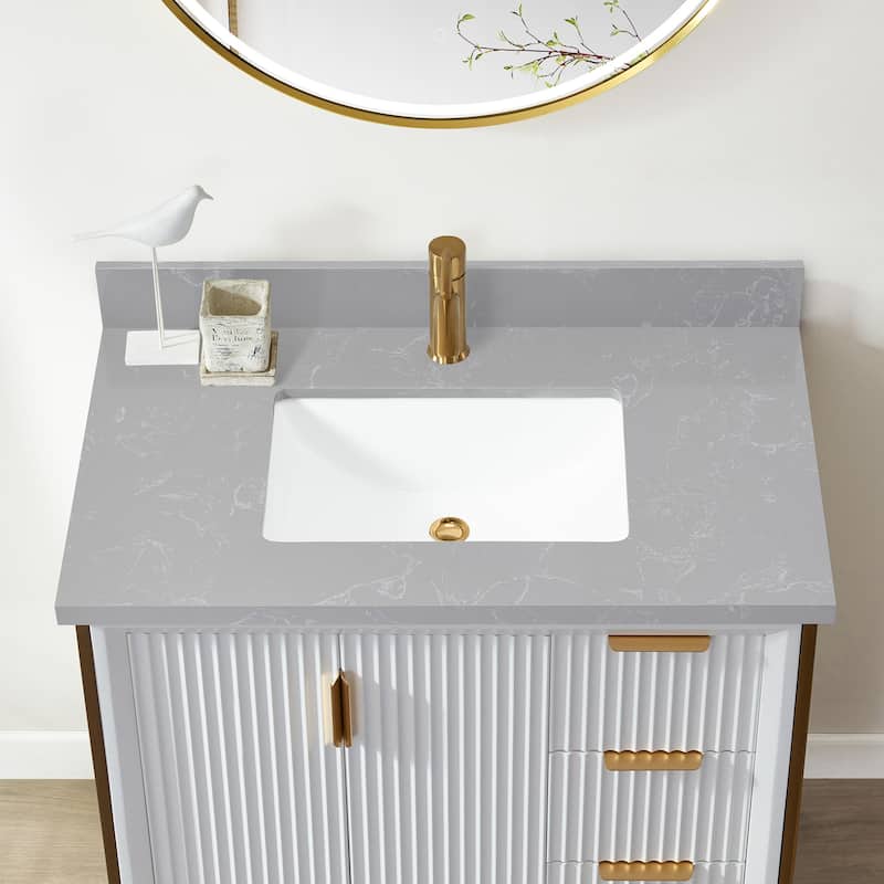 Malaga Composite Stone Vanity Top with White Rectangular Sink