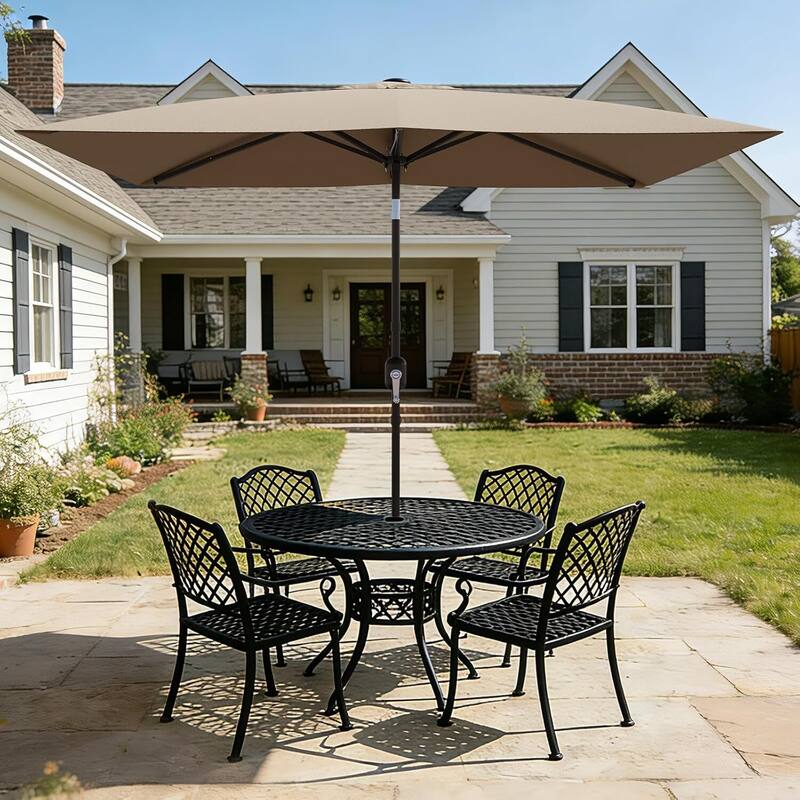 10' x 6.5' Solar Patio Umbrella with Crank and Push Button Tilt for Garden, Deck, Lawn, Pool (No Base)