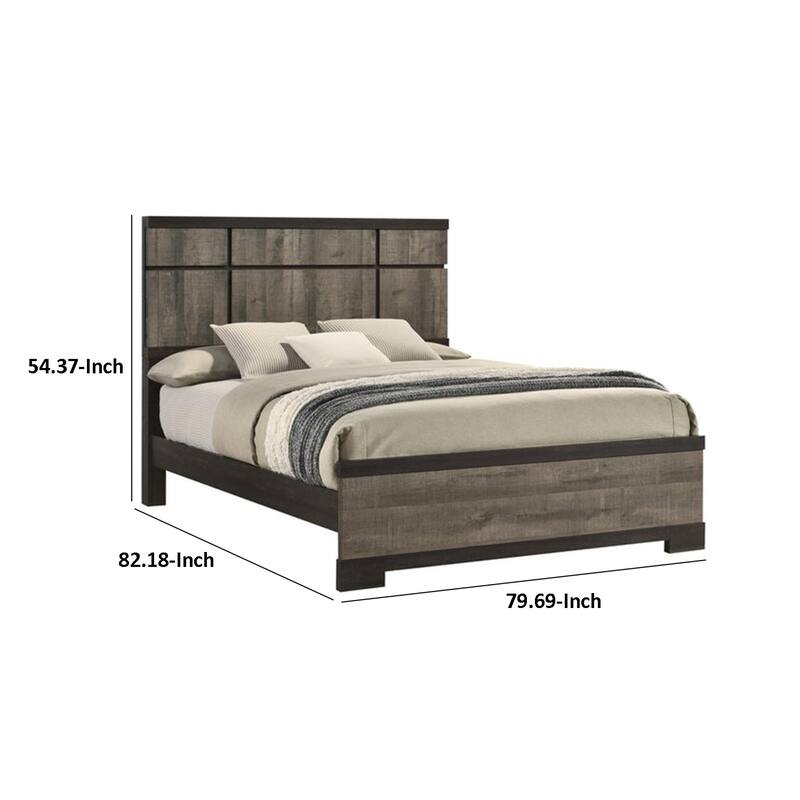 Ruthe King Panel Bed with Horizontal Trim Lines, Gray Grained Wood
