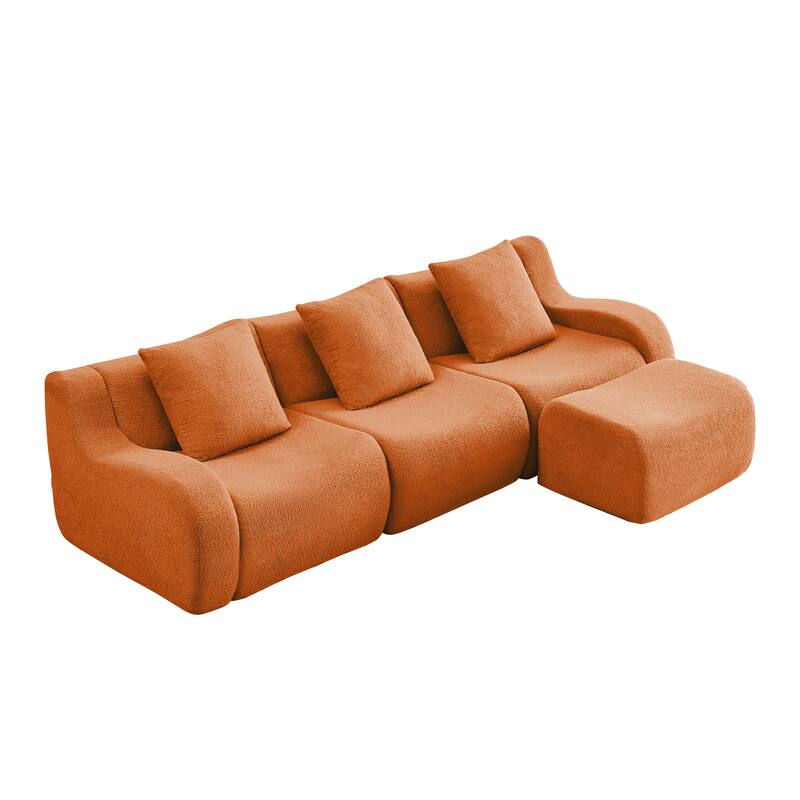 Anmytek Modern 3-Seat Chaise Sofa - High-Quality Teddy Fabric