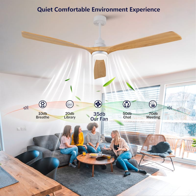 72 Inch Modern Ceiling Fan With 3 Color Dimmable 3 Solide Wood Blades Remote Control Reversible DC Motor With LED Light