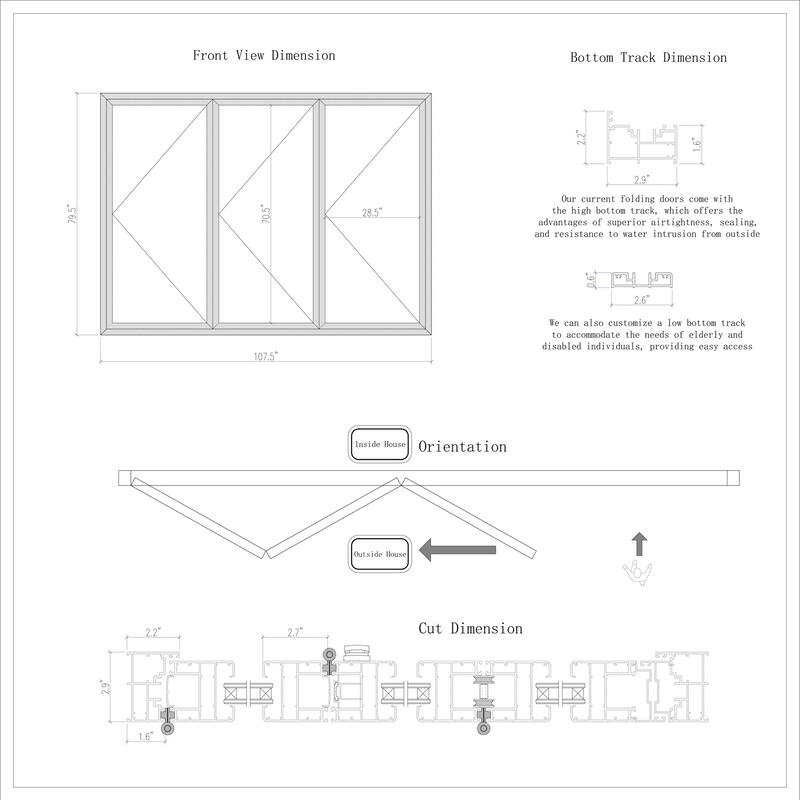KaMic 108"×80" 3 Panels Aluminum Folding Door In White,Folded Out From Right To Left Model #: FD3PWH10880-RL