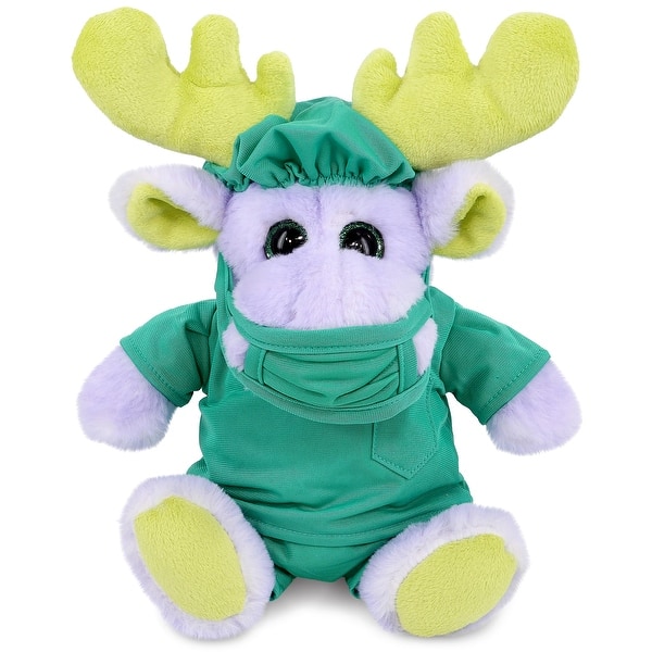 slide 2 of 6, DolliBu Sitting Purple Moose with Scarf Doctor Plush w/ Uniform & Cap - 7.5 inches