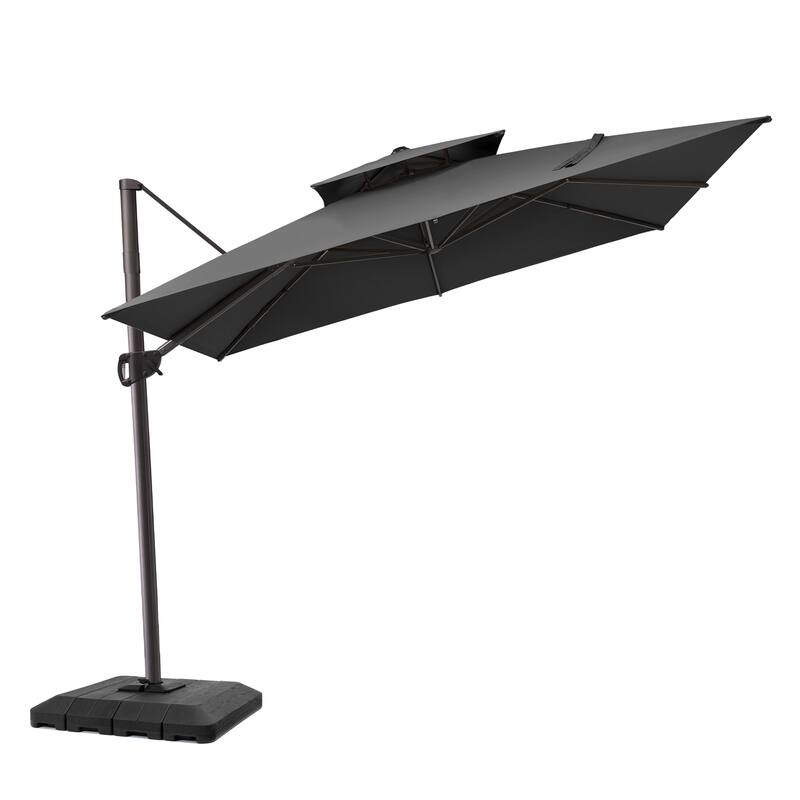 Pellebant 11 ft Patio Cantilever Offset Umbrella Double Top with Base