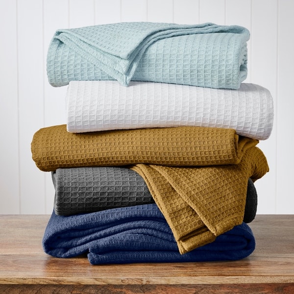 MIA 100% Cotton Honeycomb Waffle Weave Throw Blanket With Fringe – Grey, Large-1236793