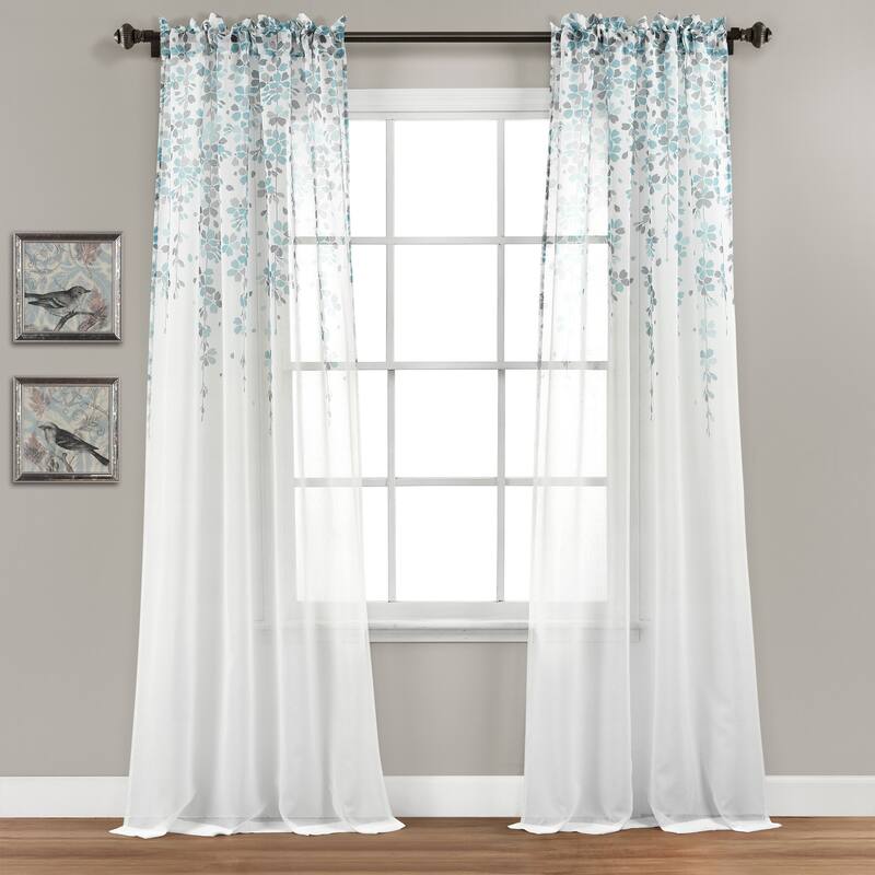 Lush Decor Weeping Flower Sheer Window Curtain Panel Pair - 84" x 38" - Blue & Gray