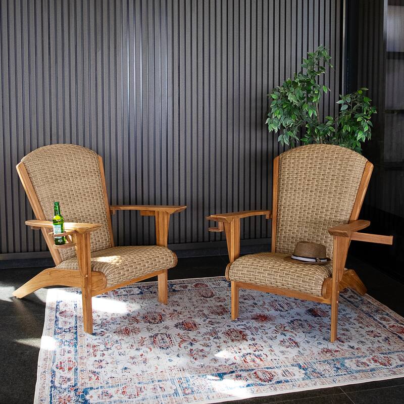 Cambridge Casual Camden Teak Patio Adirondack Chair Set of 2 with Padded Woven Seat - Beige Wicker