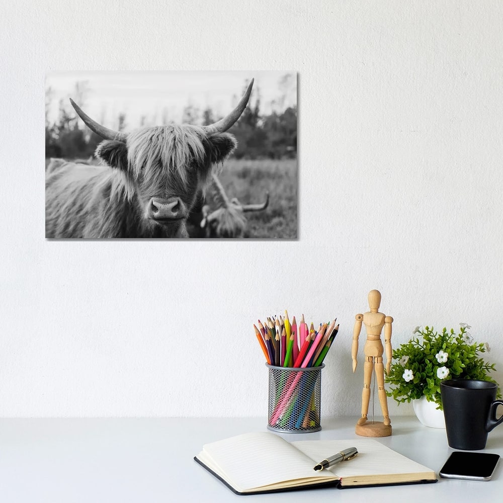 iCanvas "Highland Cow Black and White" by Chelsea Victoria Canvas Print