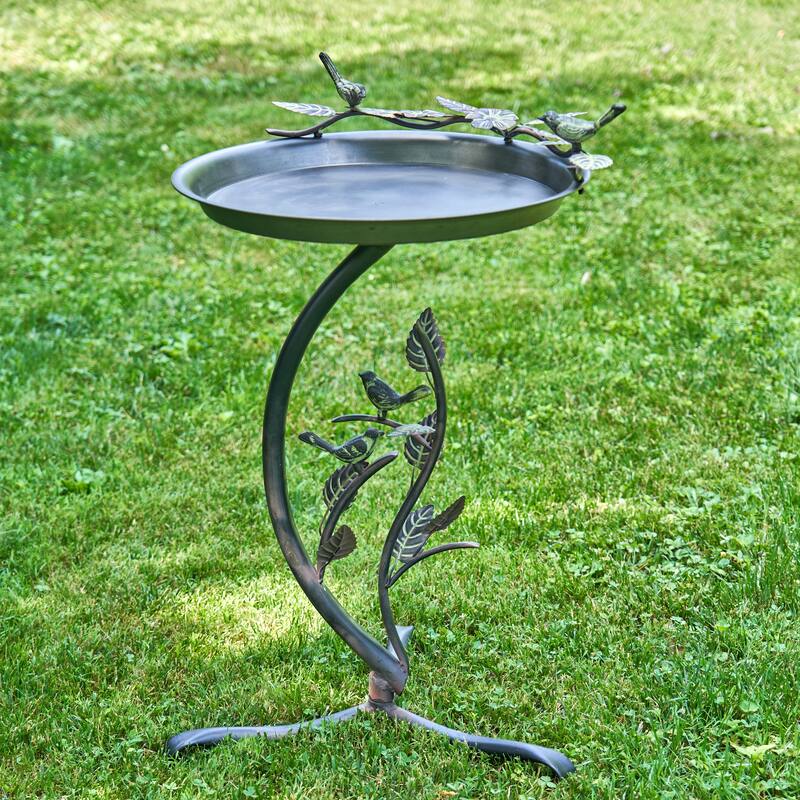 Shallow Galvanized Bird Feeder on Branch Stand