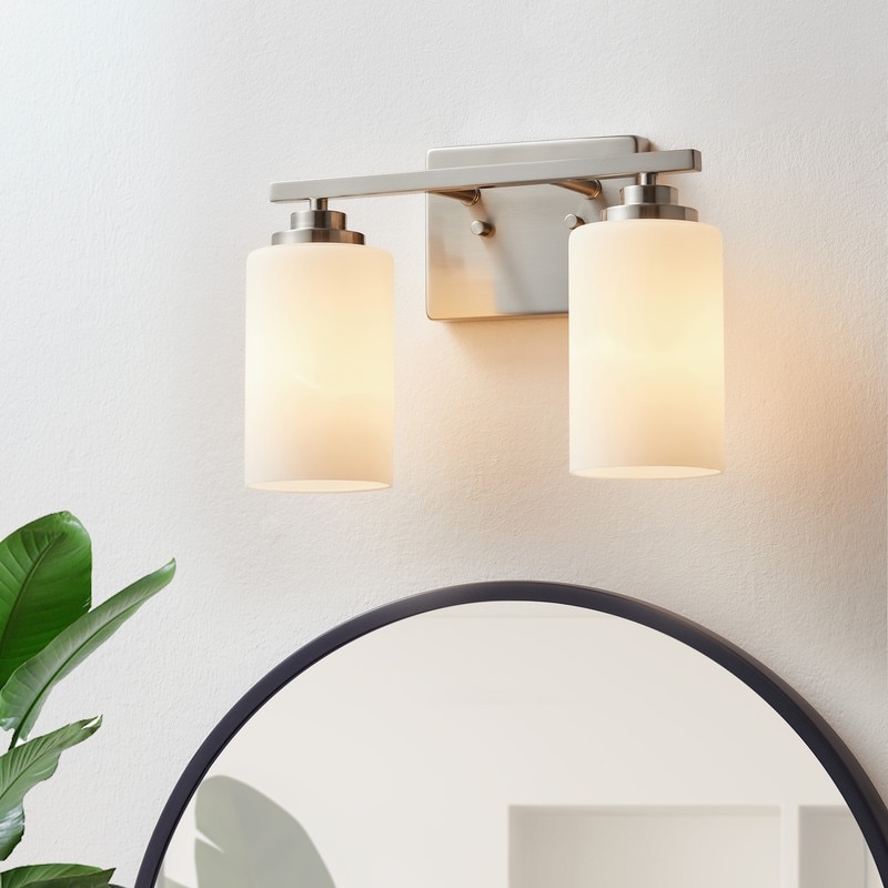 KAWOTI 2-Light Dimmable Bathroom Vanity Light with Frosted White Glass