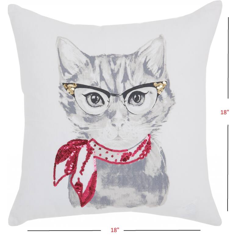 White and Red Cool Kitty Throw Pillow