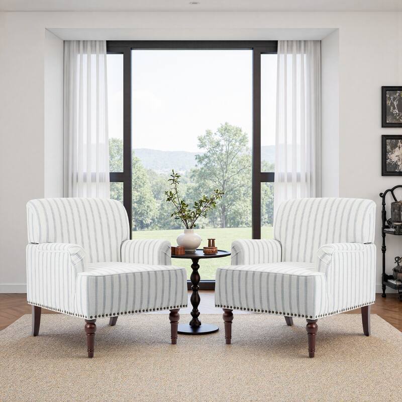 Linen Upholstered Armchair Nailhead Trim Accent Chair