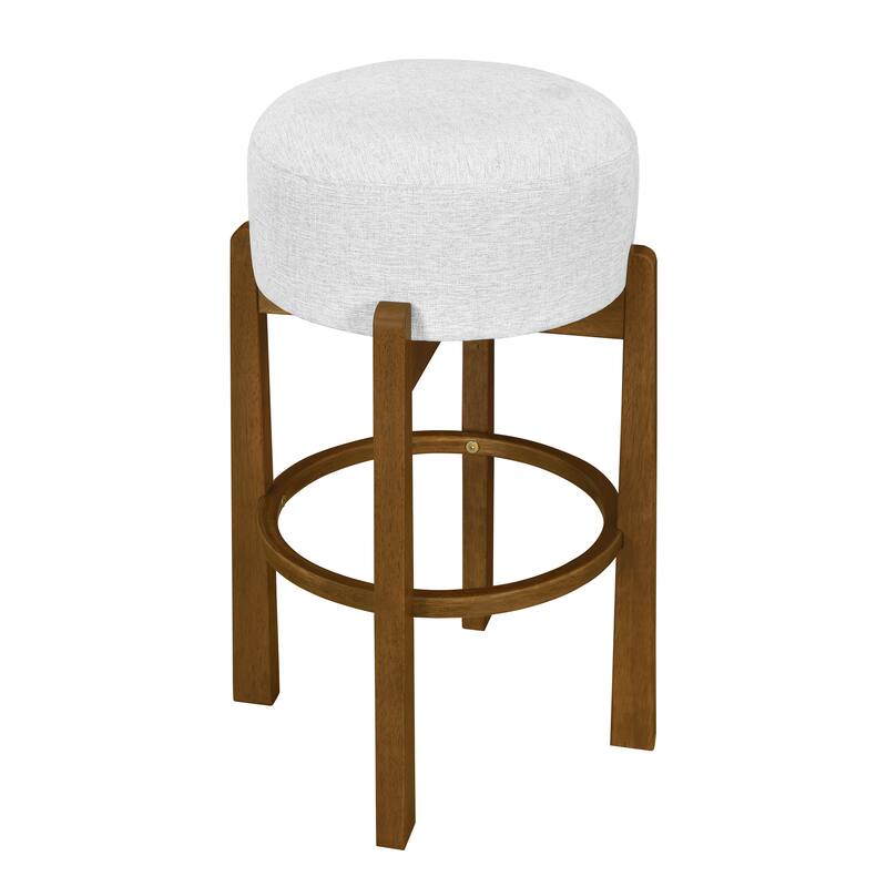 Christopher Knight Home - Vera Rubberwood Upholstered Barstools in Dark Walnut and Ivory Fabric