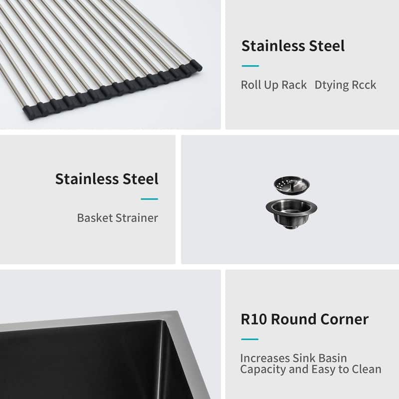 33 Inch Gunmetal Black Stainless Steel 16 gauge Kitchen Sink - 33 x 21