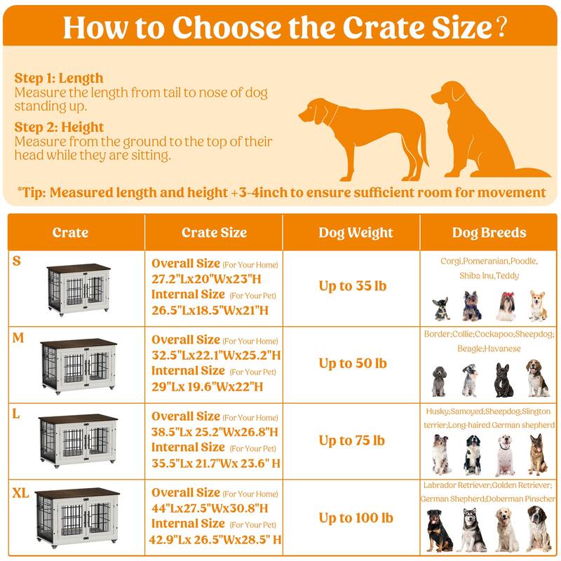 Dog Crate Indoor Heavy Duty Double Doors Wooden Dog Cage with Cushion