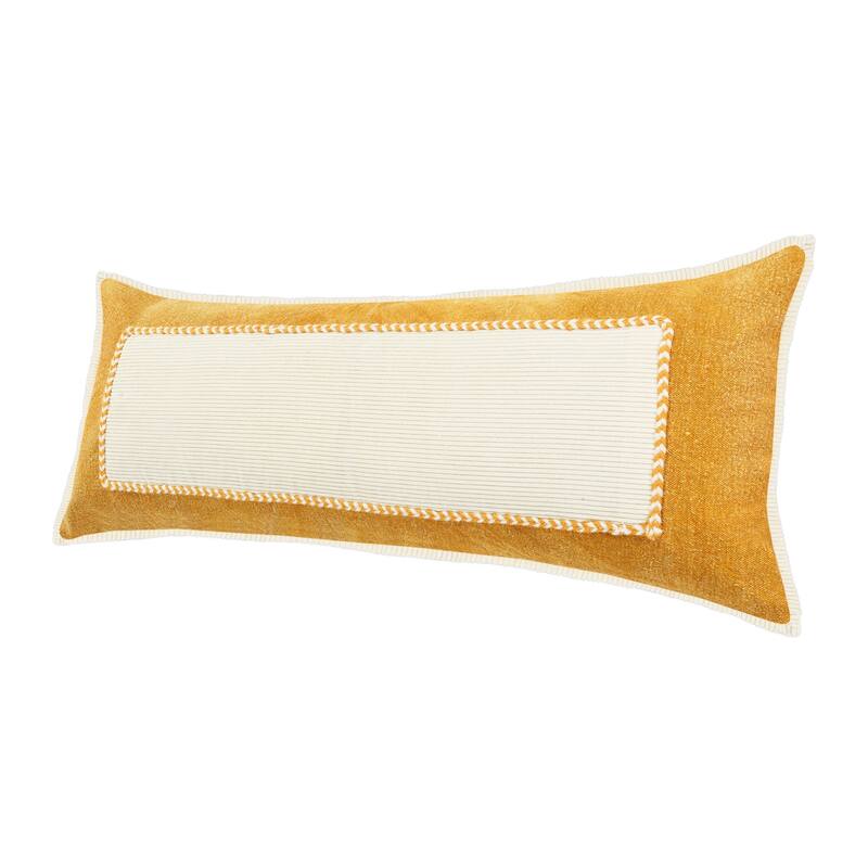 HomeRoots 14" X 36" Golden Yellow And Cream 100% Cotton Zippered Pillow