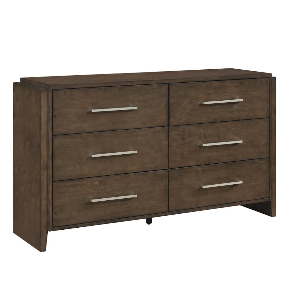 Ema Wide Dresser, 6 Drawers with Chrome Handles, Dark Walnut Brown