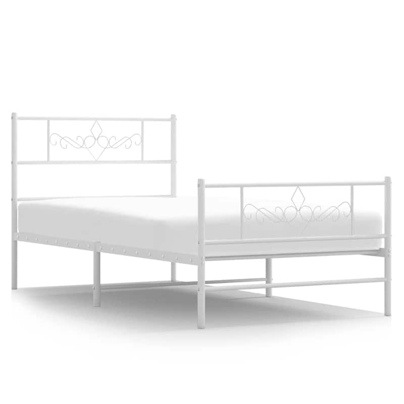 vidaXL 12 Inches White Twin XL Metal Bed Frame No Mattress - 81.5" x 41.3" x 35.4"