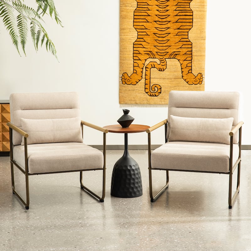 Glitzhome 33.25"H Mid-Century Modern Beige Fabric Accent Arm Chair with Metal Frame - 30.5''W X 26.25''D X 33.25''H