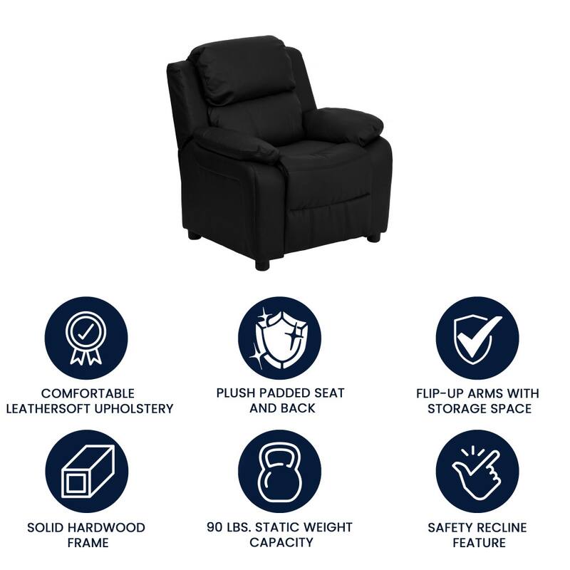 Deluxe Padded Contemporary Kids Recliner with Storage Arms