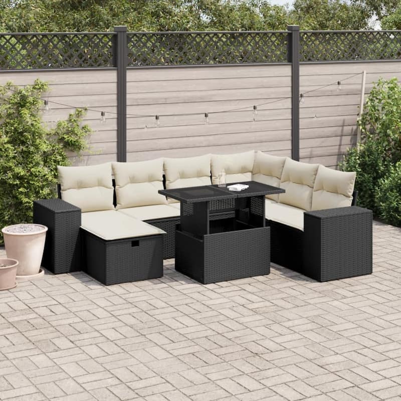 8 Piece Modular Outdoor Sofa Set - Black and cream - 21.7 x 39.4 x 28.7 in