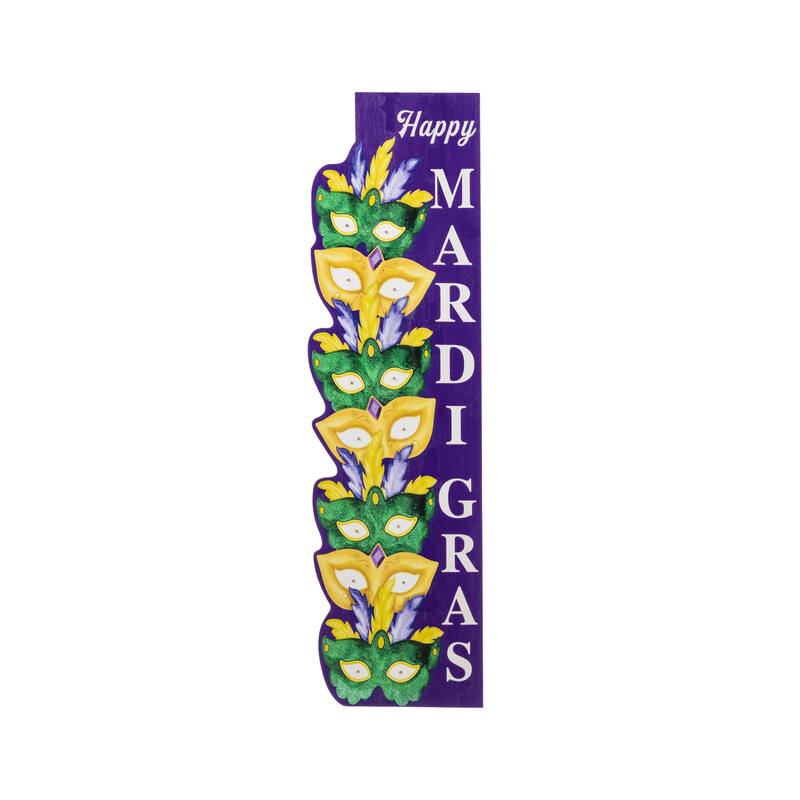 Glitzhome 41.75"H Mardi Gras Lighted Wooden Stacked Masks Porch Decor w/Timer