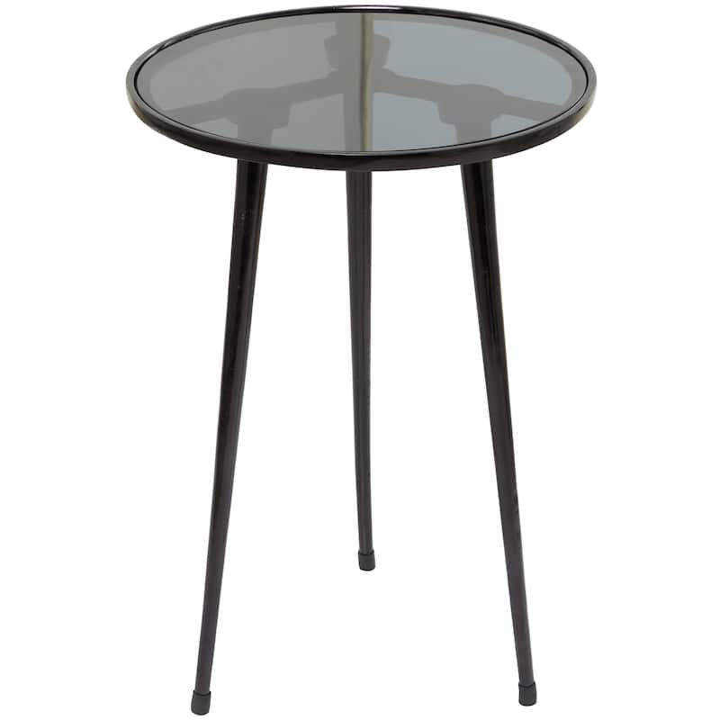 Contemporary Midcentury Metal Accent Side Table With Tripod Legs and Smoke Glass Top - 15 x 15 x 22