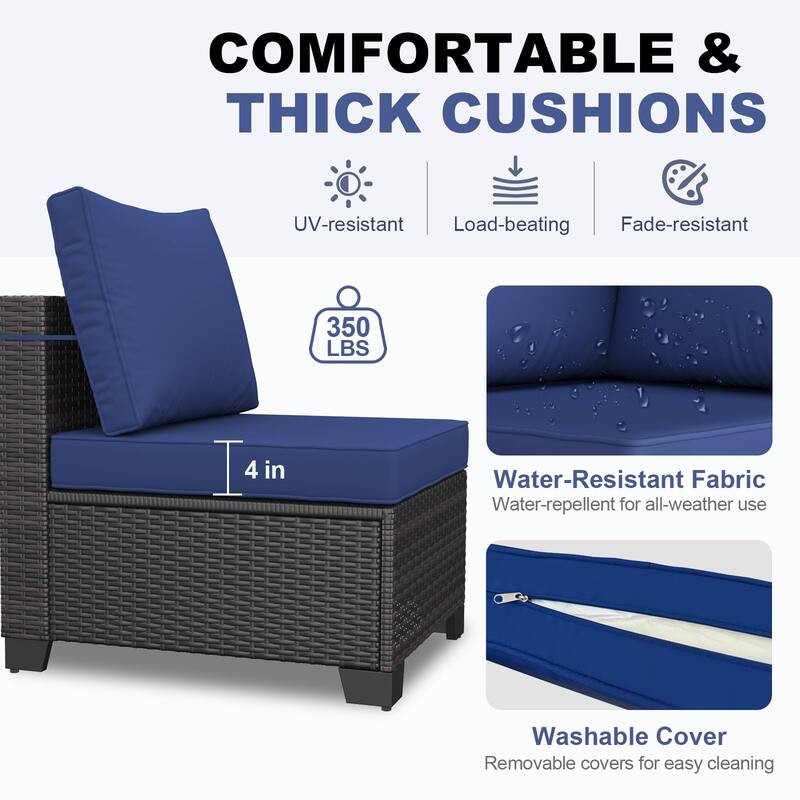 7 Piece Wicker Outdoor Patio Furniture Set, Outdoor Seating Set with Rattan Coffee Table
