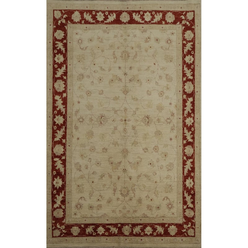 Hand Knotted Oriental 100% Wool Carpet Transitional Floral Beige & Ivories Oushak Area Rug - 7' 8'' X 5' 6''