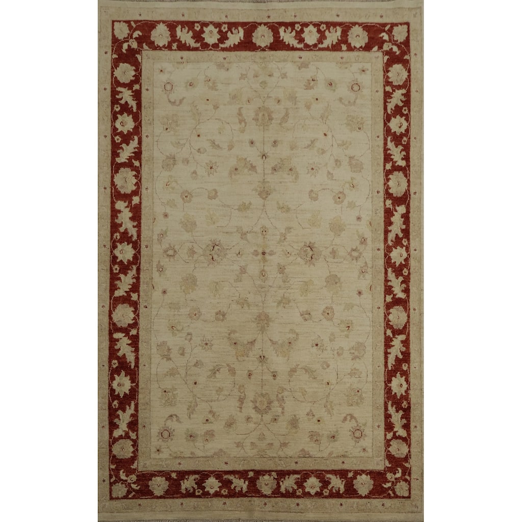 Hand Knotted Oriental 100% Wool Carpet Transitional Floral Beige & Ivories Oushak Area Rug - 7' 8'' X 5' 6''