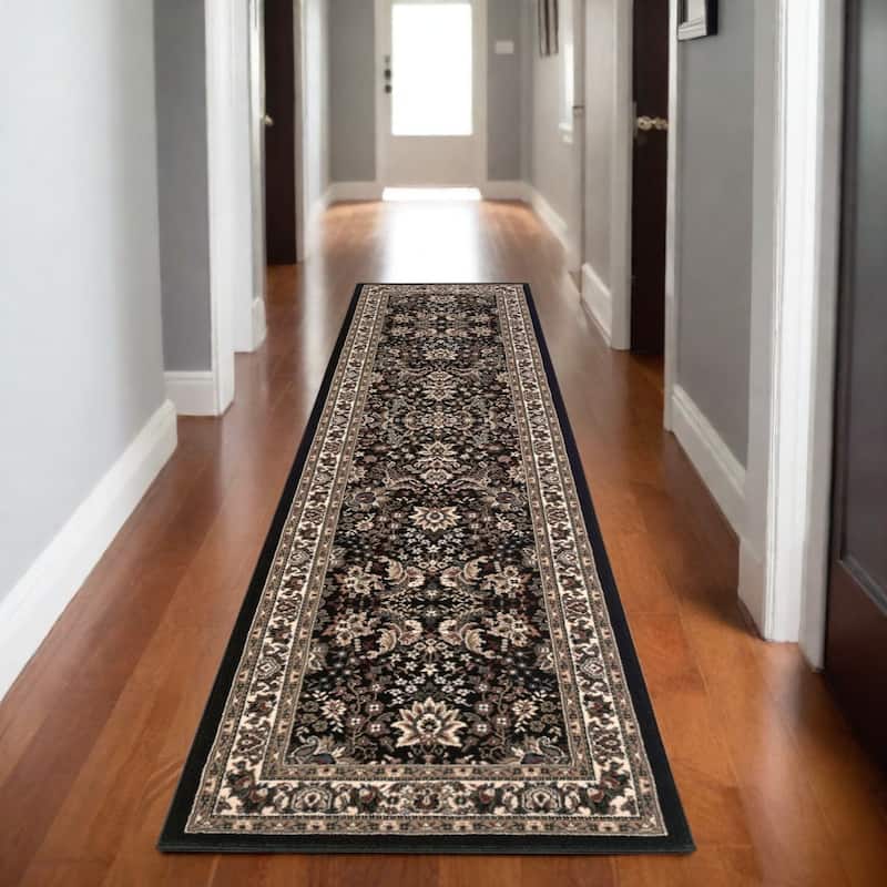 HomeRoots Oriental Traditional Runner Area Rug - Black/Brown - 112.20 in. x 31.50 in.  x 0.43 in. - Runner