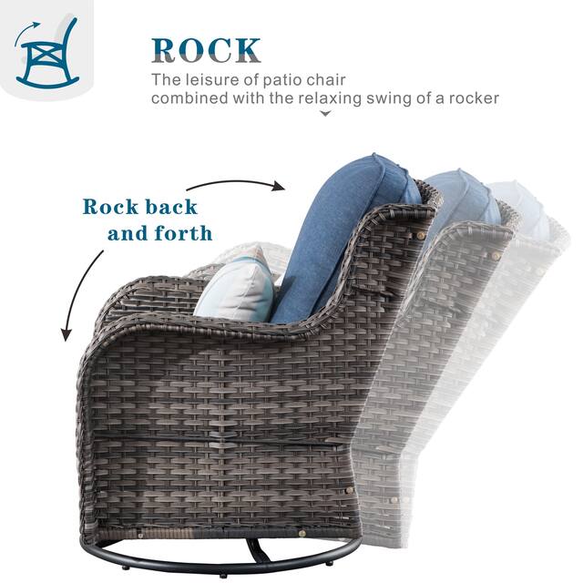 OVIOS 6-piece Rattan Wicker Patio Furniture Set Swivel Rocking Chair Set