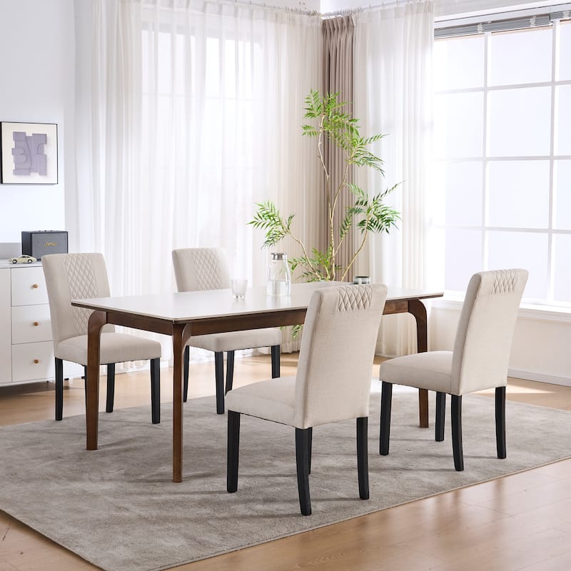 Tufted Upholstered Wooden Dining Chairs with Diamond-Pattern (Set of 2)