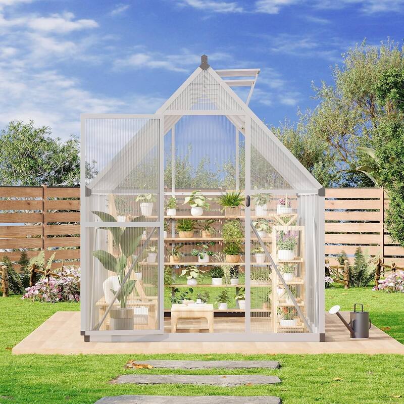 6 x 9 FT Walk-in Outdoor Greenhouse with Lockable Door for Garden Planting, Sliver