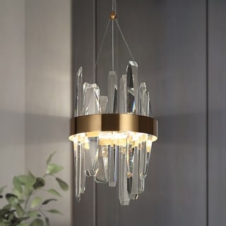 Modern Glam LED 2-Light Gold Crystal Drum Pendant Light for Kitchen ...