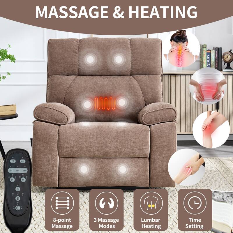 Heat Massage Dual Motor Infinite Position Large Electric Power Lift Recliners with Hidden Cup Holders,Power-Remote,Medium-firm