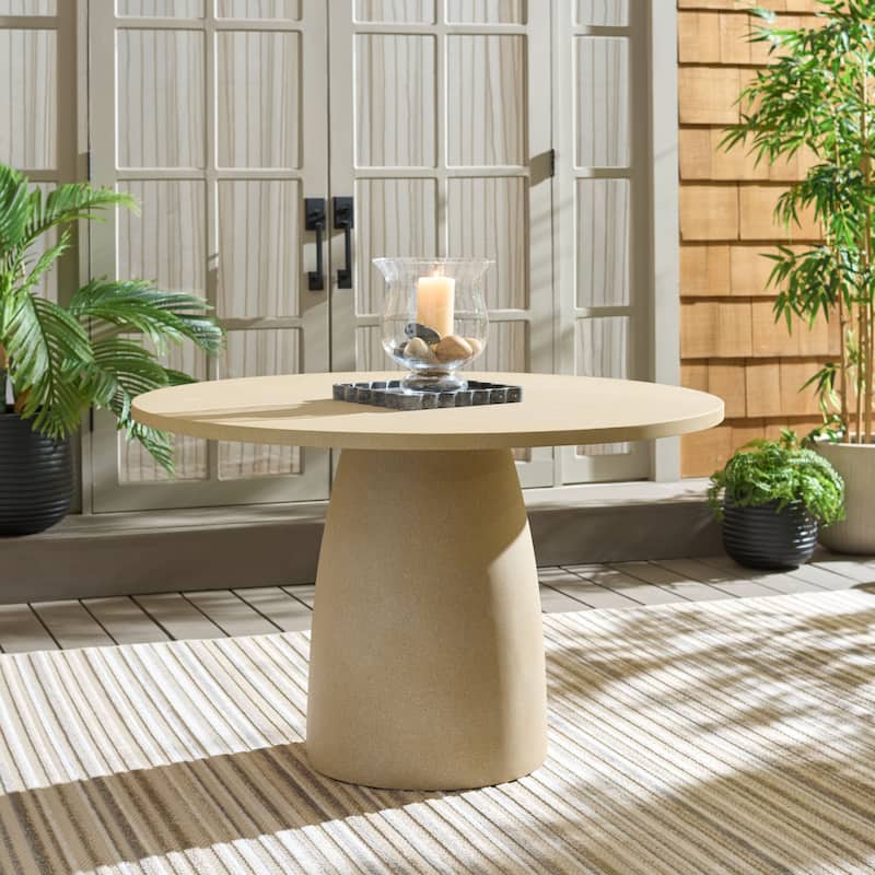 SAFAVIEH Outdoor Patio Furniture Tina Round Dining Table, Pedestal Table for Indoor and Outdoor Use - 47"W x 47"D x 30"H
