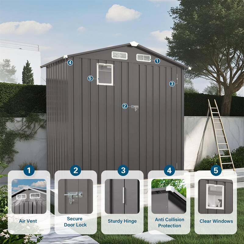 6X 3.5FT Metal Outdoor Storage Shed,Tool Shed w/Peaked Roof Watertight