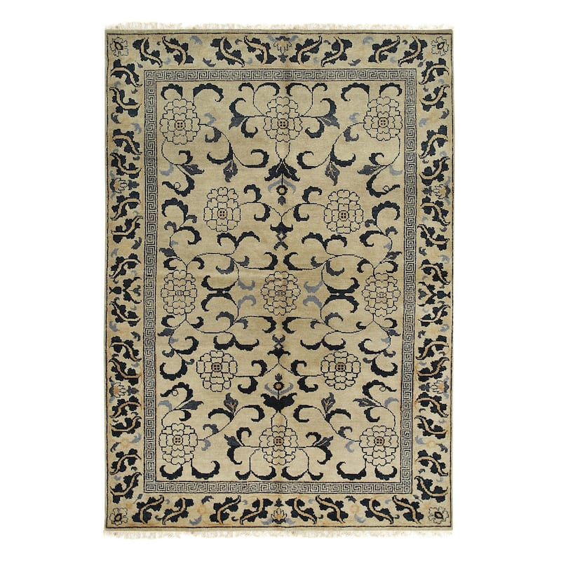 Gold Handmade Wool Transitional Rug 13' x 18' - Hand Knotted Natural Dyes Soft Pile Cotton Foundation - N/A