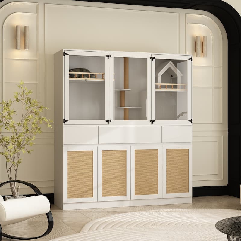 63" Modern Pet Display Hutch with Storage Shelves for Home Organization