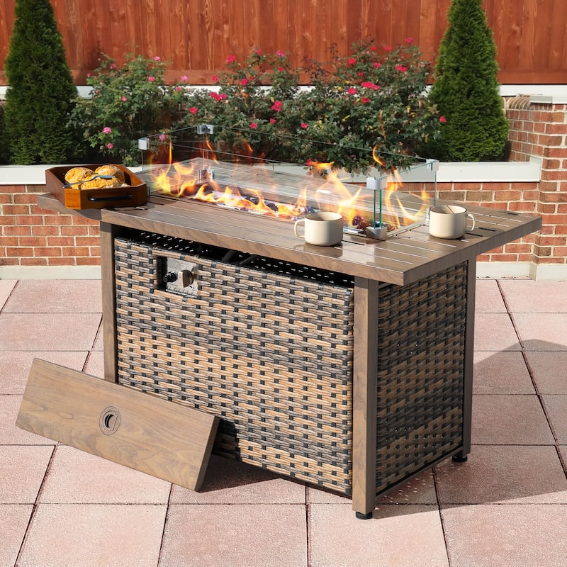 43 Inch Outdoor Propane Gas All-Metal Frame Fire Pit Table 50,000 BTU with Glass Wind Guard