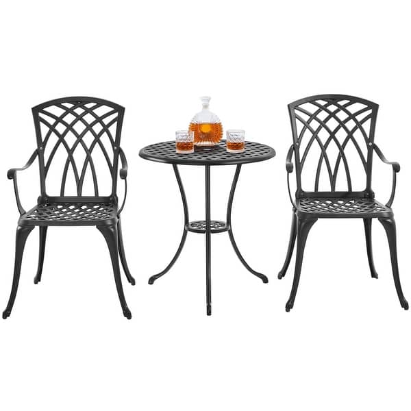 slide 2 of 6, Yaheetech 3-Piece Patio Bistro Set, Cast Aluminum Bistro Table and 2 Chairs Set Black