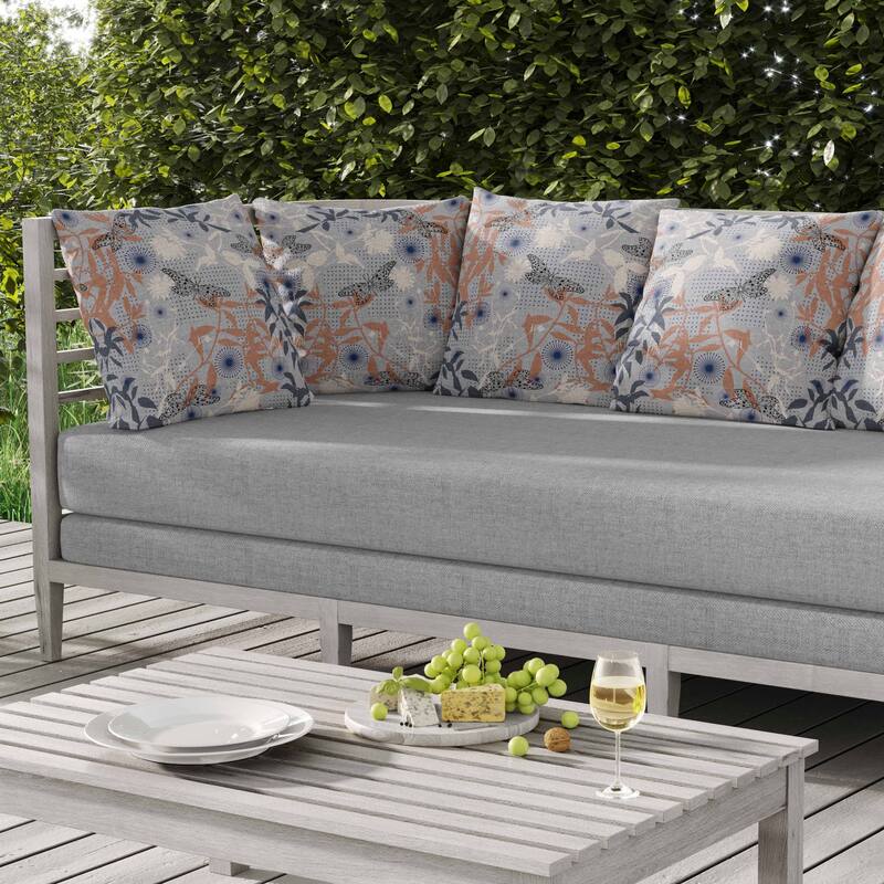 Butterfly Floral Orbit Indoor/Outdoor Reversible Throw Pillow Gray and Orange
